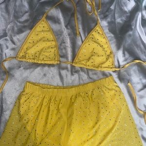 Yellow Bikini Top and Short w/ Studded Gems